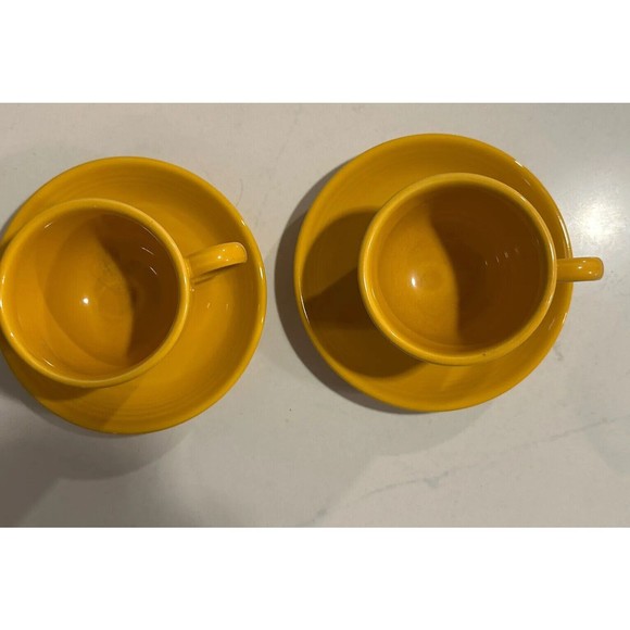 Fiestaware Fiesta Homer Laughlin 4 pc Coffee Tea Cup & Saucer ZZC Mustard Yellow - Picture 3 of 7